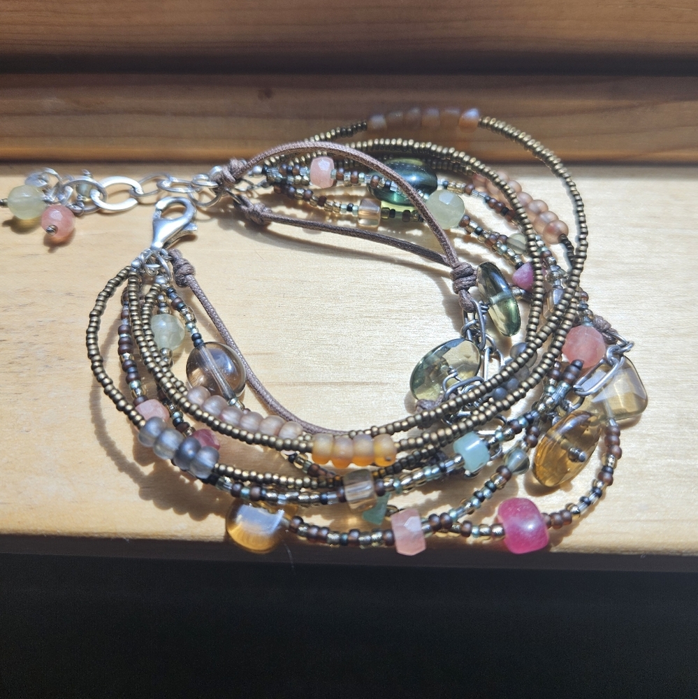 Silpada .925 Sterling silver, Chalcedony, Smokey Quartz and glass Bracelet